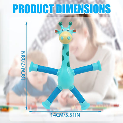 Kinder Cartoon Giraffe Fidget Spielzeug – Teleskopische Saugfuß Anti-Stress Spielfigur – Unisex, Sensorik Lernspielzeug