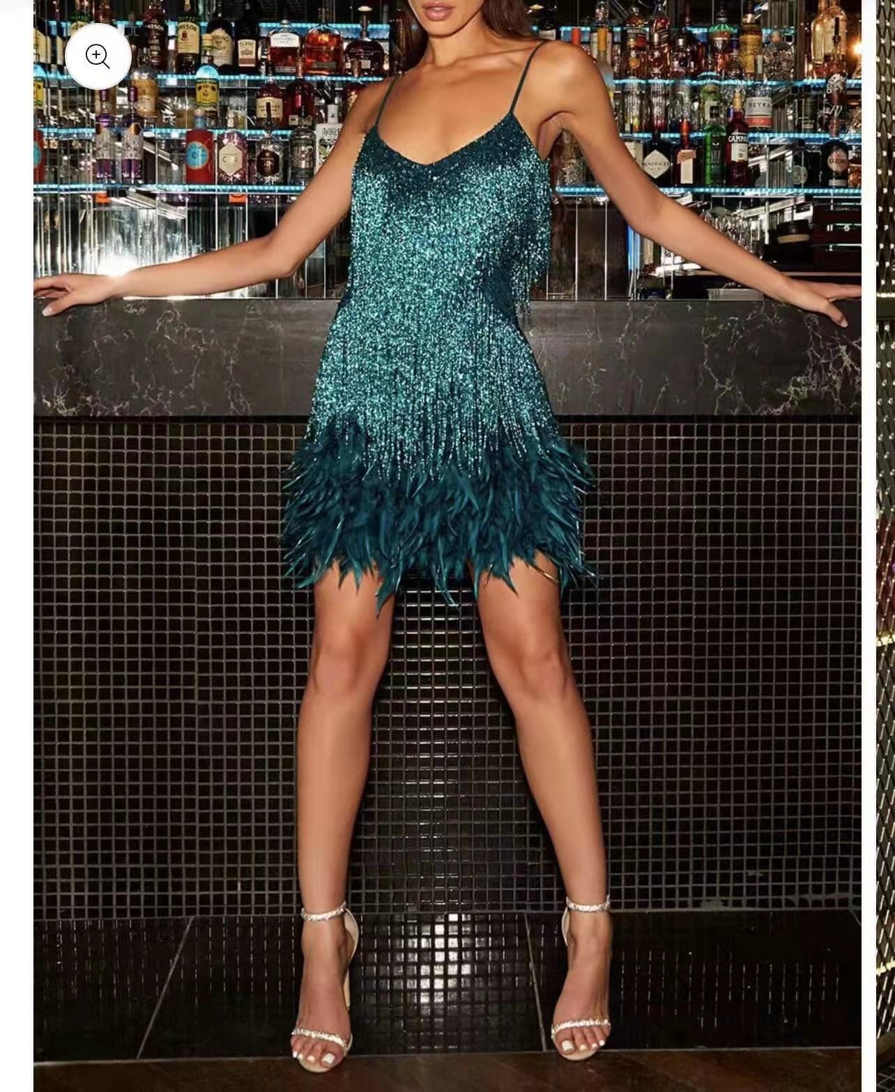 Damen Fransen A-Linien Partykleid mit Spaghettiträgern – Elegantes 20er Jahre Stil Abendkleid für besondere Anlässe