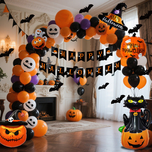 Halloween Party Deko Ballon-Set für Kinder & Erwachsene – Spukige Raumdekoration für Halloween-Partys, Kürbis & Skelett Motive