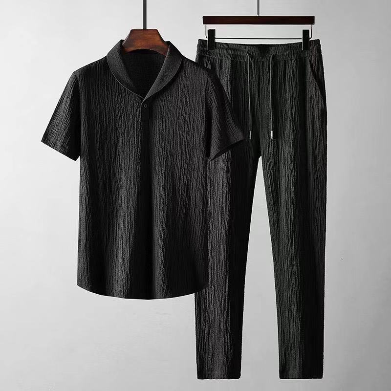 Harvey – Freizeitanzug Sommer lockeres Kurzarm-Top und Kordelhosen