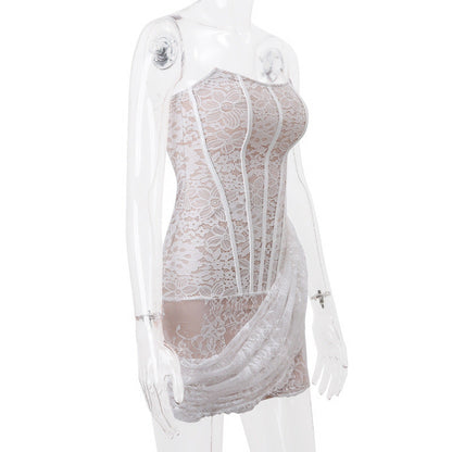 Kathleen – Strapless Spitzenkleid für Frauen mit sexy schmalem Rock und Rücken-Schnürung