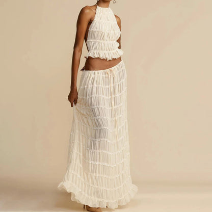 Louise – Sexy ärmelloses Backless Cropped Top und plissiertes langes Kleid