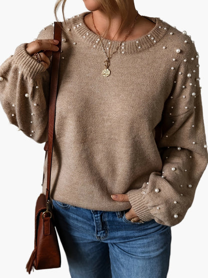 Damen Pullover mit Perlenbesatz – Eleganter Strickpullover für Freizeit & Büro