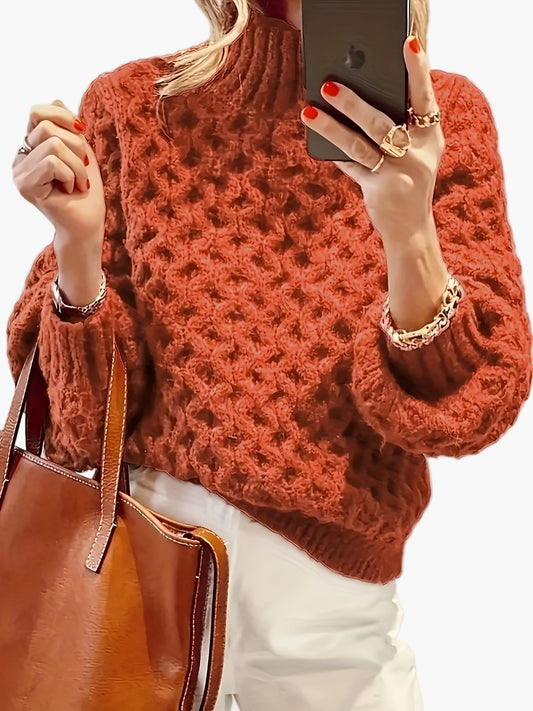 Damen Strickpullover mit Stehkragen und Strukturmuster – Modischer Herbst/Winter Freizeit-Look
