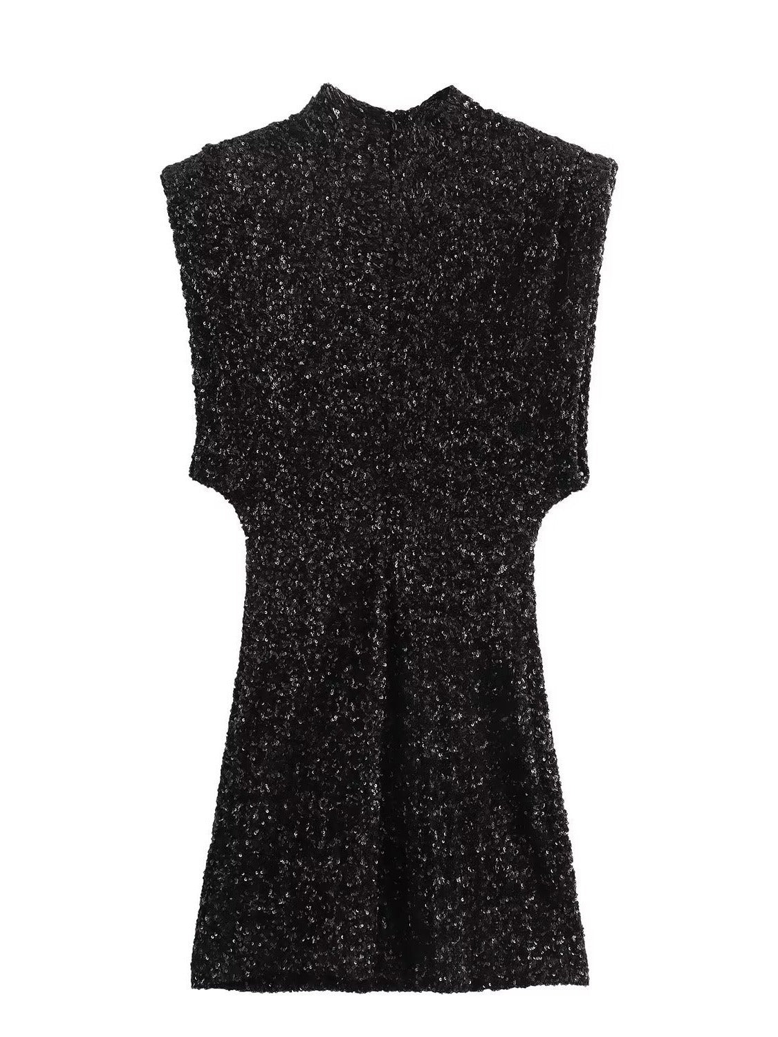 Shirley – Ärmelloses Minikleid mit gepolsterten Schulterträgern und Perlenverzierung