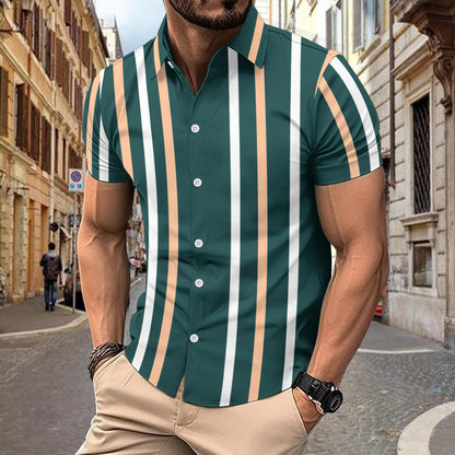 Malcolm – Kurzärmeliges Gestreiftes Hemd für Herren mit Sommerkragen