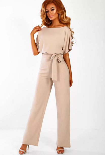 Kathryn – Modischer Kurzarm-Jumpsuit mit Schnürung und Knopf in 7 Farben