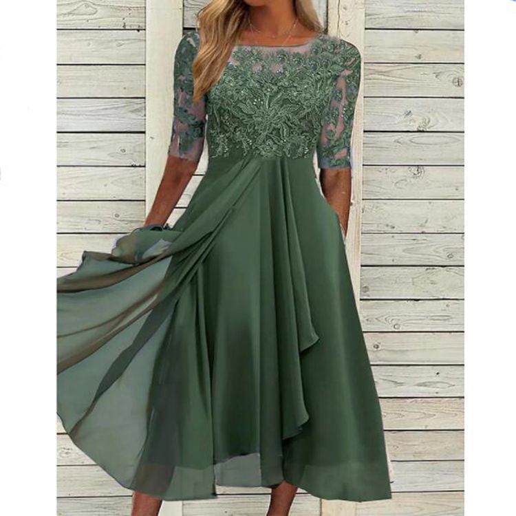 Shannon – Chiffon Kleid mit Spitzen-Ausschnitten für Damen