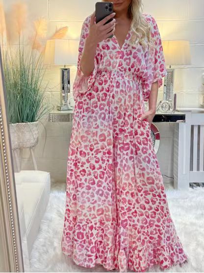 Grace – Bedruckter V-Ausschnitt Hohe Taille Lockere Jumpsuit mit Weiten Beinen
