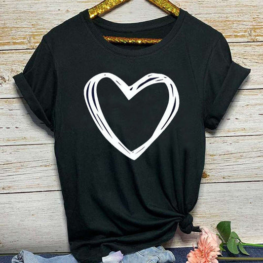 Natalie – Herz Print Damen T-Shirt mit Rundhals und kurzen Ärmeln