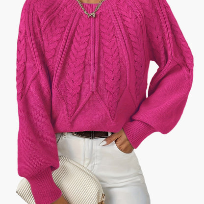 Damen Strickpullover mit Zopfmuster und Rundhalsausschnitt – Eleganter Style für Freizeit & Büro