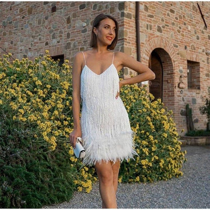 Damen Fransen A-Linien Partykleid mit Spaghettiträgern – Elegantes 20er Jahre Stil Abendkleid für besondere Anlässe