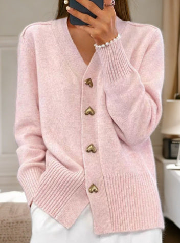 Christina – V-Ausschnitt Strickpullover mit Knopf und langen Ärmeln