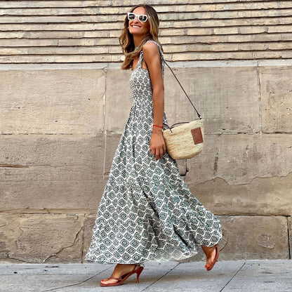 Marion – Elegantes bedrucktes französisches Blumenkleid mit Trägern