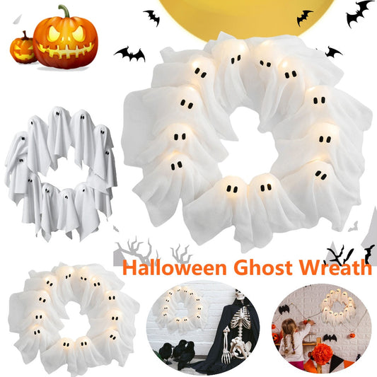 Halloween Türkranz mit Geister-Lichter – Deko für Halloween-Partys & Spukhaus