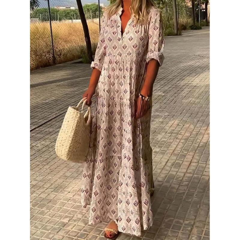 Leah – Vintage Stehkragen Oversized Modisches Lockeres Kleid