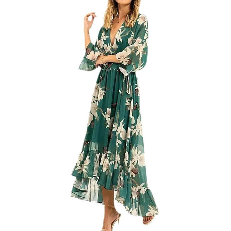 Audrey – Gedrucktes Deep V Chiffonkleid
