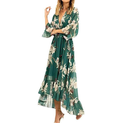 Audrey – Gedrucktes Deep V Chiffonkleid