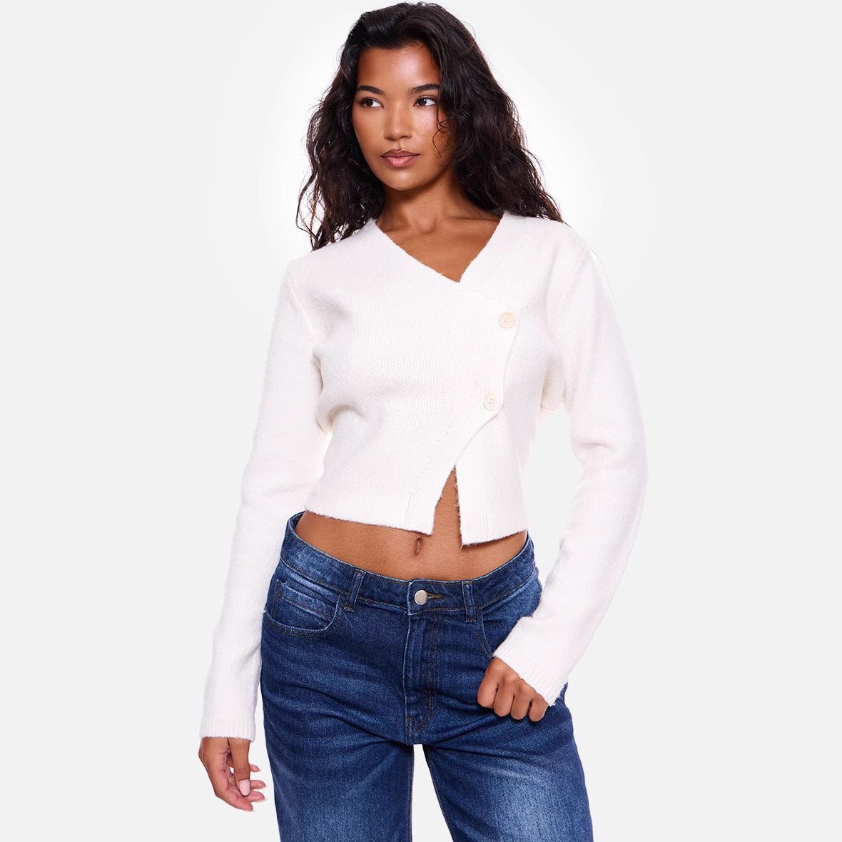 Tanya – Knopf-Cardigan aus veganem Material