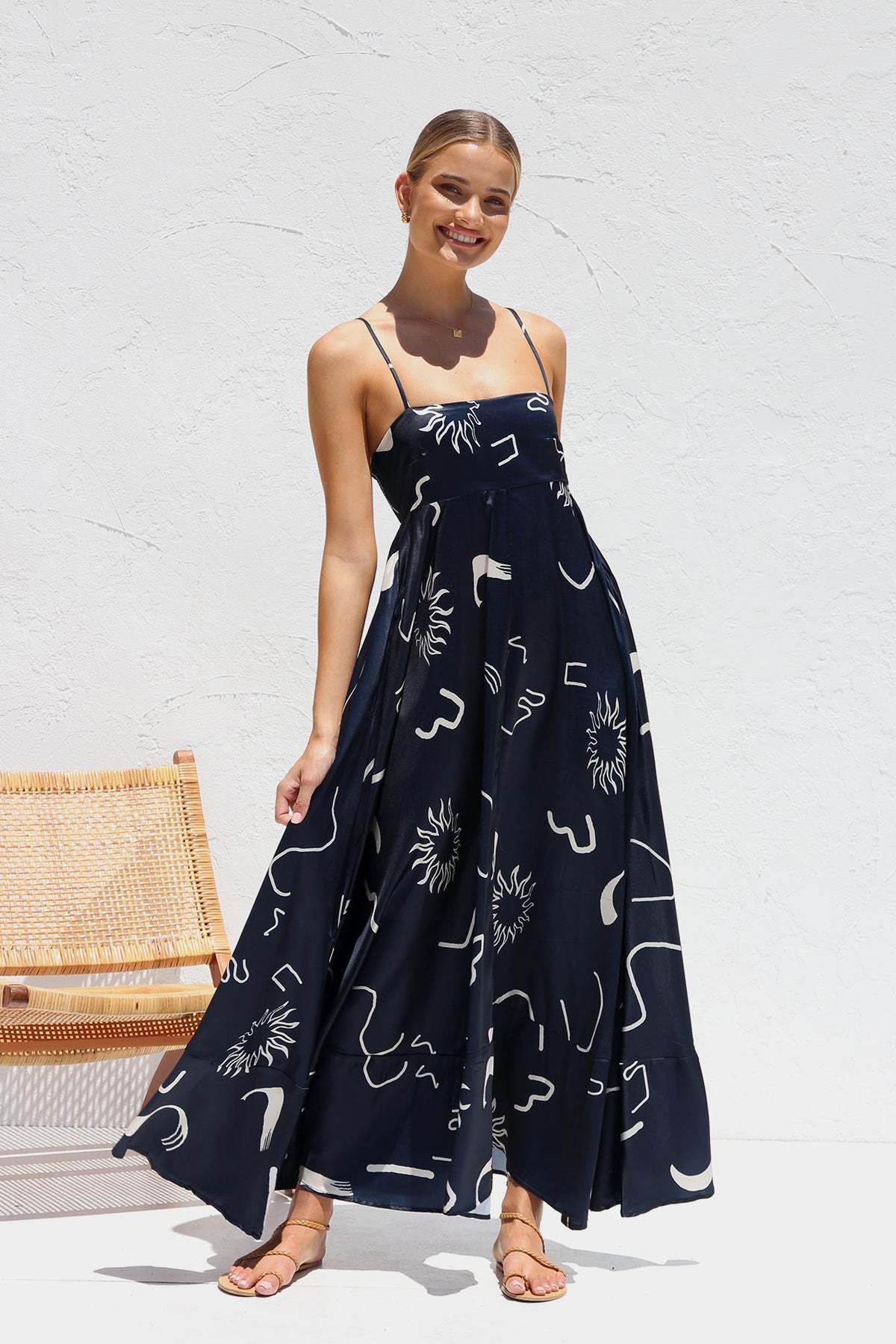 Faith – Bedrucktes Rückenausschnitt-Trägerkleid