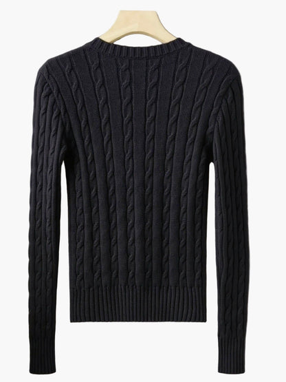 Damen Strickpullover mit Zopfmuster und V-Ausschnitt – Modischer Freizeit-Look