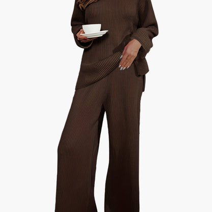 Damen Loungewear Set Zweiteilig Freizeit Strick-Look für Herbst und Winter