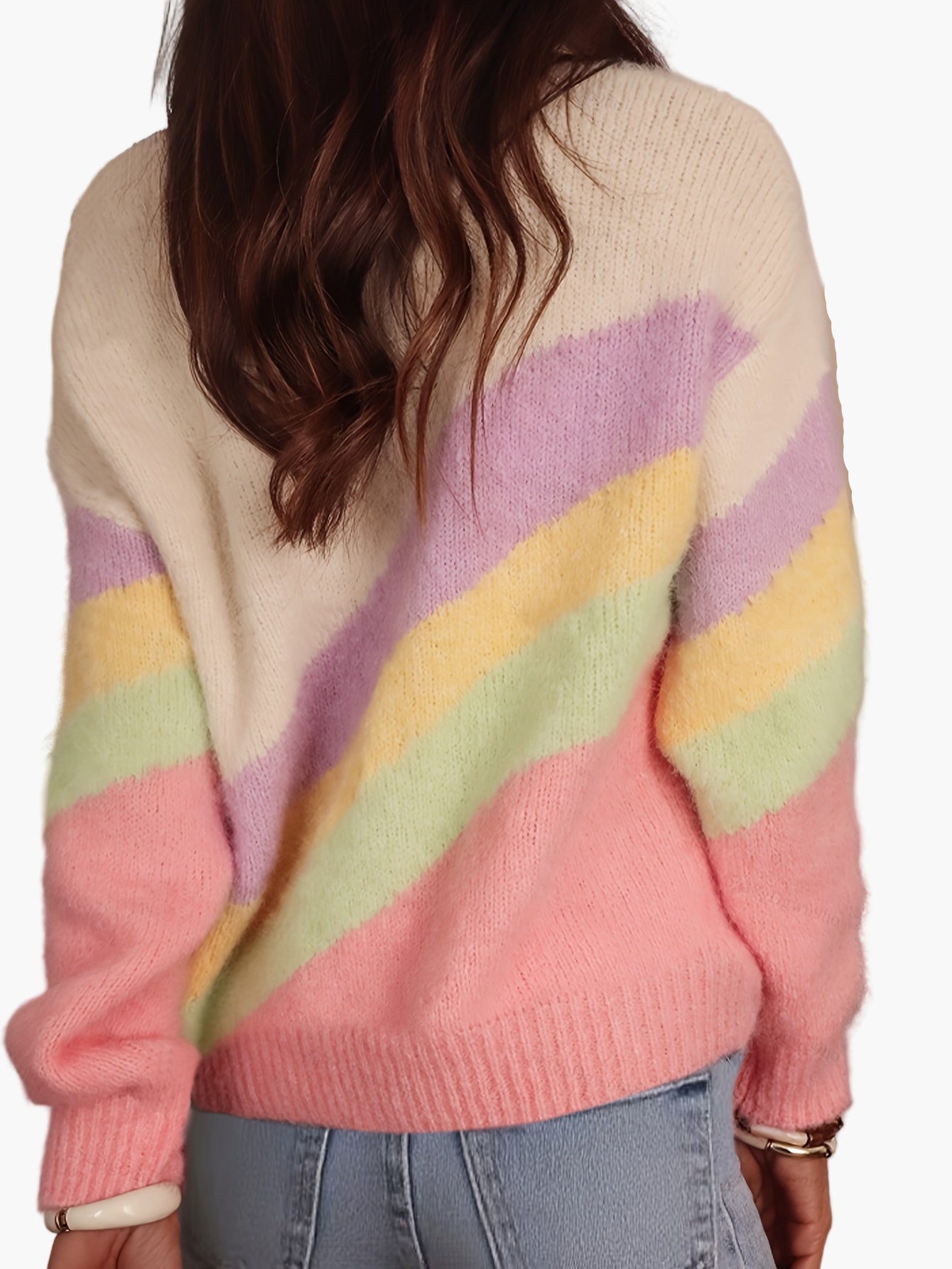 Damen Pullover Y2K Stil mit Regenbogen-Streifen – Modischer Strickpullover für Alltag und Freizeit