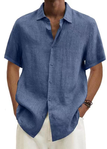 Herren Sommer Leinenhemd Kurzarm – Lässiges Freizeit Hemd im japanischen Stil
