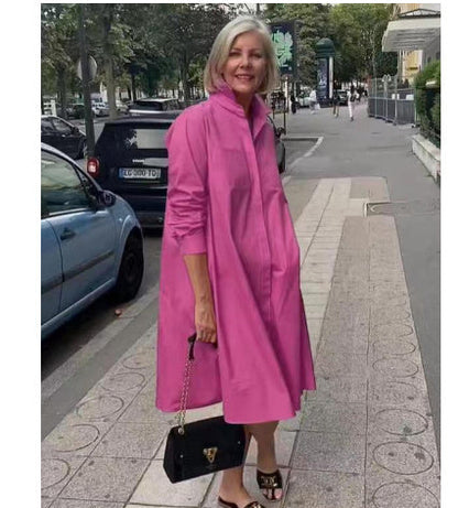 Damen A-Linien Hemdblusenkleid mit Polo-Kragen – Lässiges Midikleid für Alltag und Freizeit