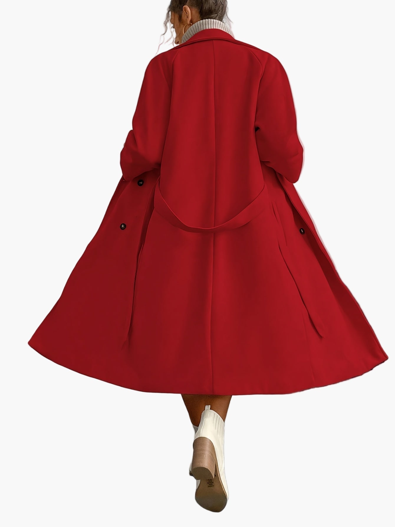 Damen Eleganter Wintermantel mit Gürtel und Taschen – Stilvoller Langmantel für Alltag & Büro