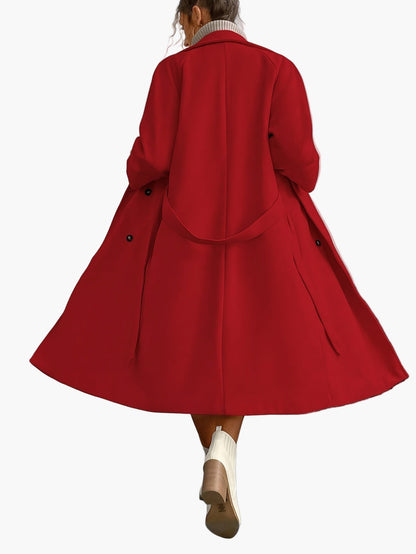 Damen Eleganter Wintermantel mit Gürtel und Taschen – Stilvoller Langmantel für Alltag & Büro