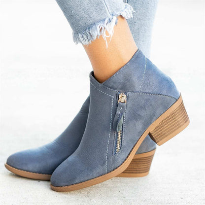 Jennifer – Chunky Heel Stiefel aus veganem Wildleder mit seitlichem Reißverschluss