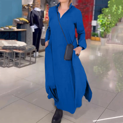 Sharon – Lässiges Langarmkleid mit V-Ausschnitt