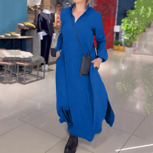Sharon – Lässiges Langarmkleid mit V-Ausschnitt