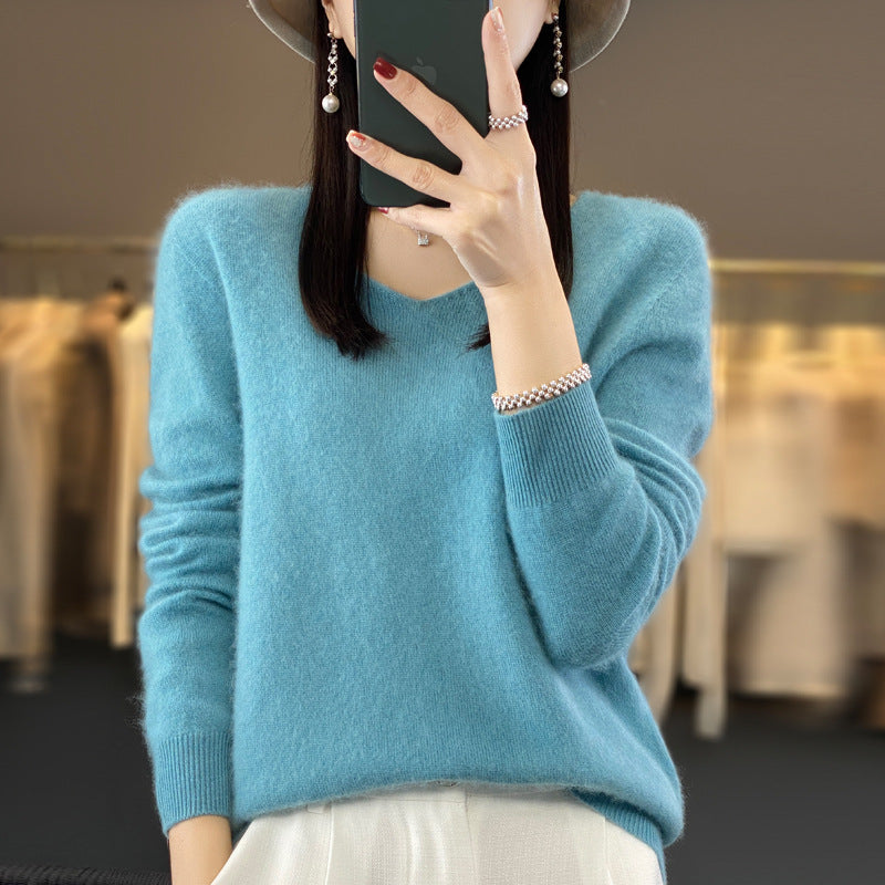 Jasmine – Lockere Damenwollpullover mit V-Ausschnitt für Herbst und Winter