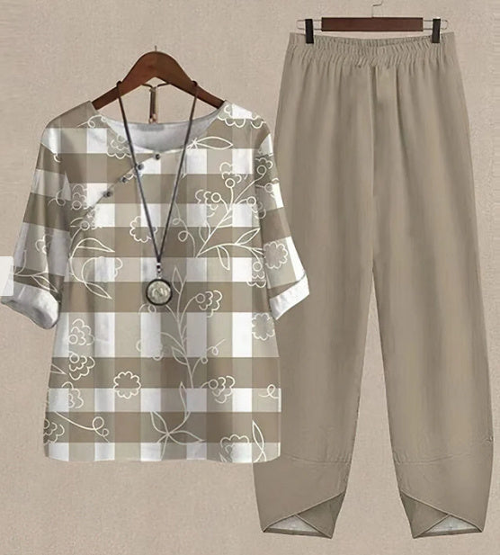Abigail – Bedruckter Damenanzug mit Top und Hose