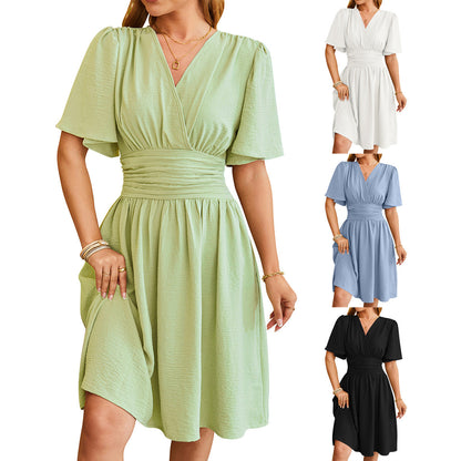 Sarah – V-Ausschnitt Kurzarmkleid mit modischen Glockenärmeln für den Sommer