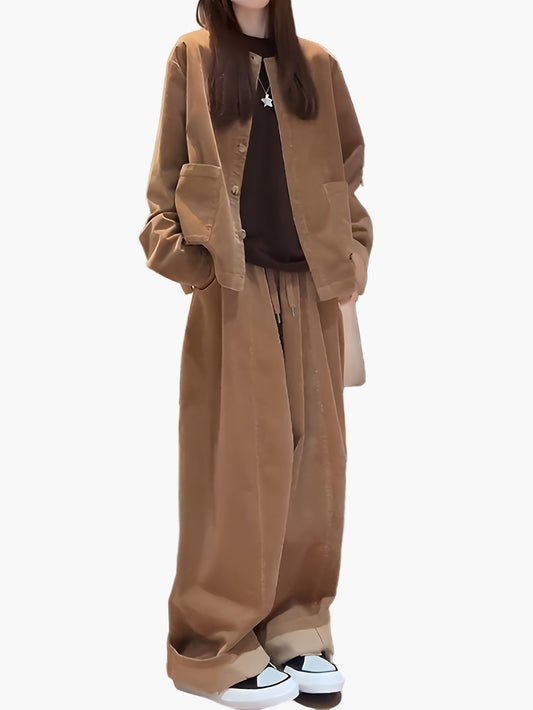 Damen Oversize Anzug Zweiteiler Set Elegant Lässig Herbst Winter