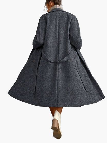 Damen Eleganter Wintermantel mit Gürtel und Taschen – Stilvoller Langmantel für Alltag & Büro