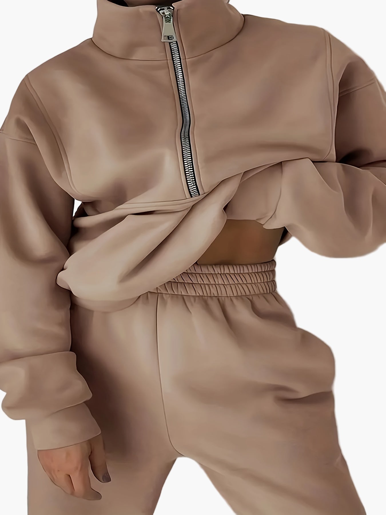Damen Halbzip Sweatshirt Trainingsanzug – Moderner Freizeit-Look für Herbst und Winter