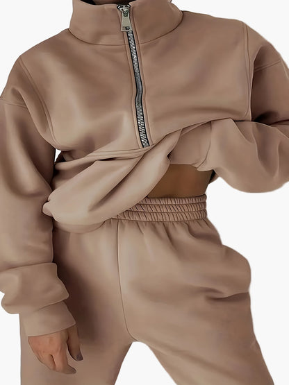Damen Halbzip Sweatshirt Trainingsanzug – Moderner Freizeit-Look für Herbst und Winter