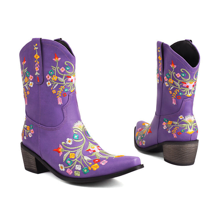 Duncan – Bestickte Ethno-Stil Retro Chunky Heel Stiefel