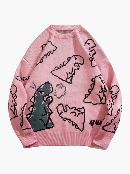 Herren Pullover im Cartoon-Dinosaurier-Design, lässig, Streetwear, für Herbst & Winter