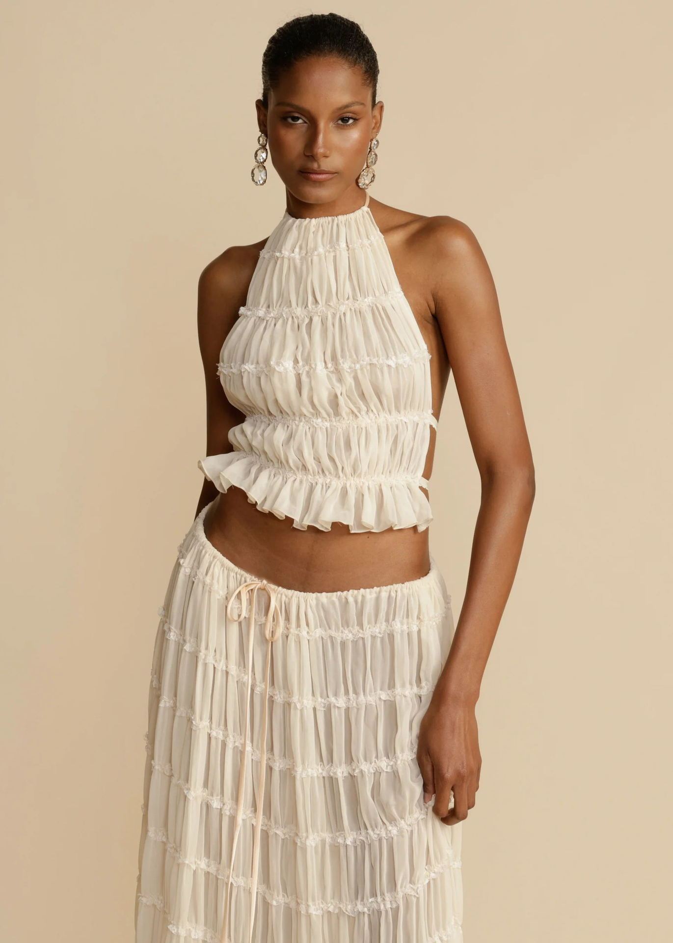 Louise – Sexy ärmelloses Backless Cropped Top und plissiertes langes Kleid