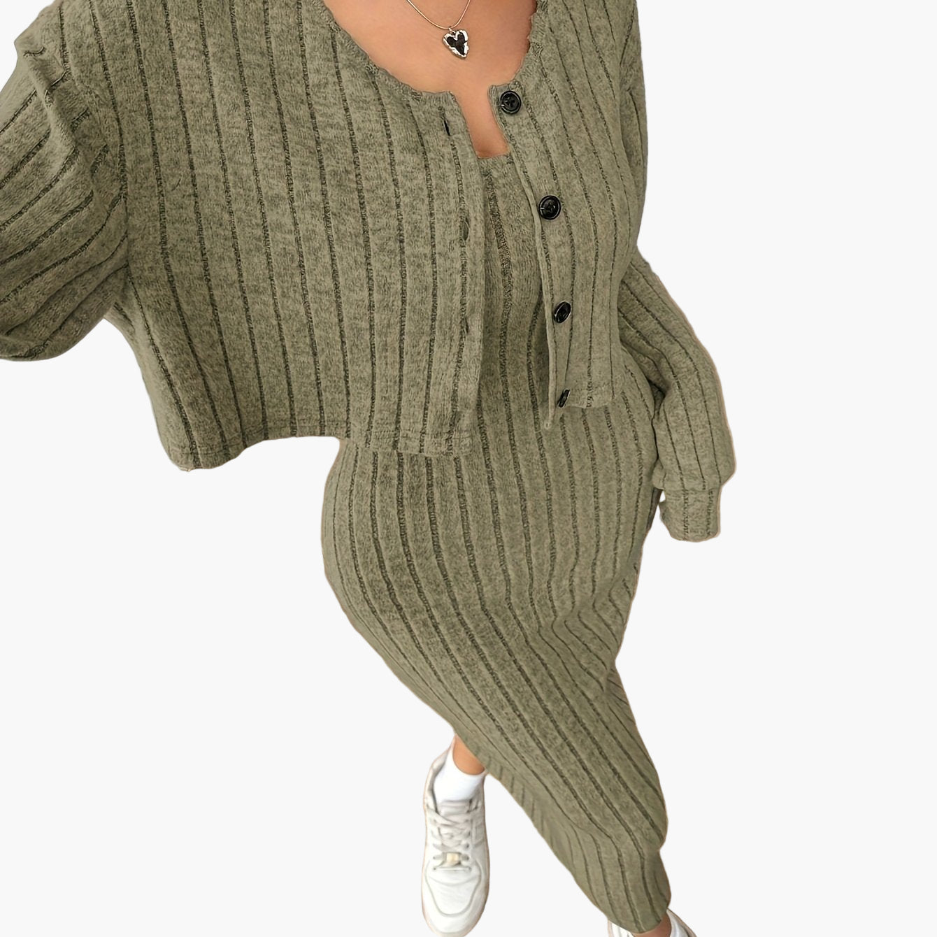 Damen Strick Zweiteiler Set – Elegantes Rippenmuster, Ideal für Alltag & Büro