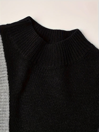 Damen Pullover im Colorblock-Design mit modischem Patchwork und elegantem Stil – Ideal für Büro und Alltag