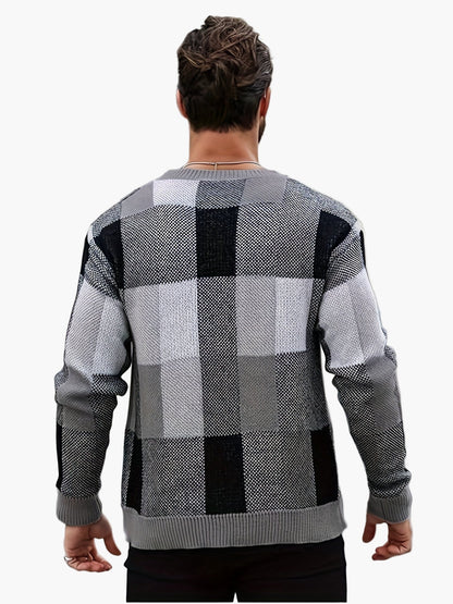 Herren Pullover Kariert Lässig Herbst/Winter – Moderner Rundhals Strickpullover für Alltag & Freizeit