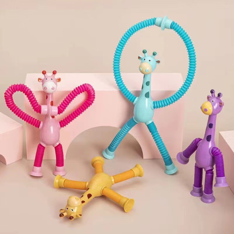 Kinder Cartoon Giraffe Fidget Spielzeug – Teleskopische Saugfuß Anti-Stress Spielfigur – Unisex, Sensorik Lernspielzeug