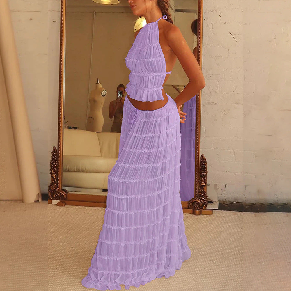 Louise – Sexy ärmelloses Backless Cropped Top und plissiertes langes Kleid