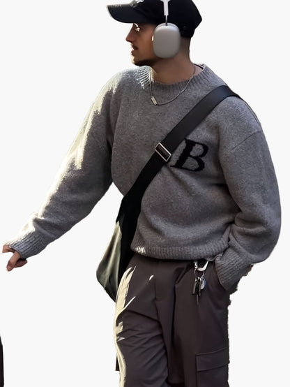 Herren Streetstyle Pullover mit Buchstaben-Detail und lockerem Schnitt – Ideal für Herbst & Winter